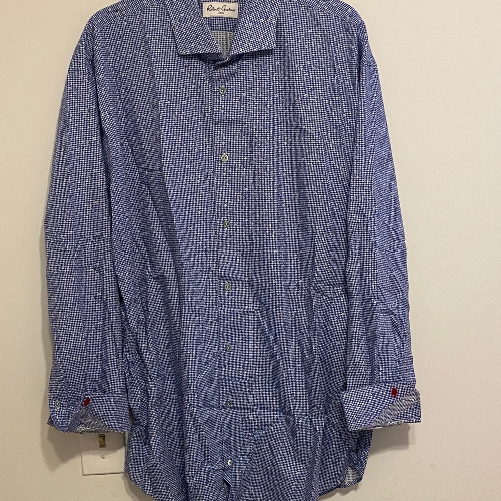 Robert Graham Blue Small-Print Long Sleeve Button Shirt